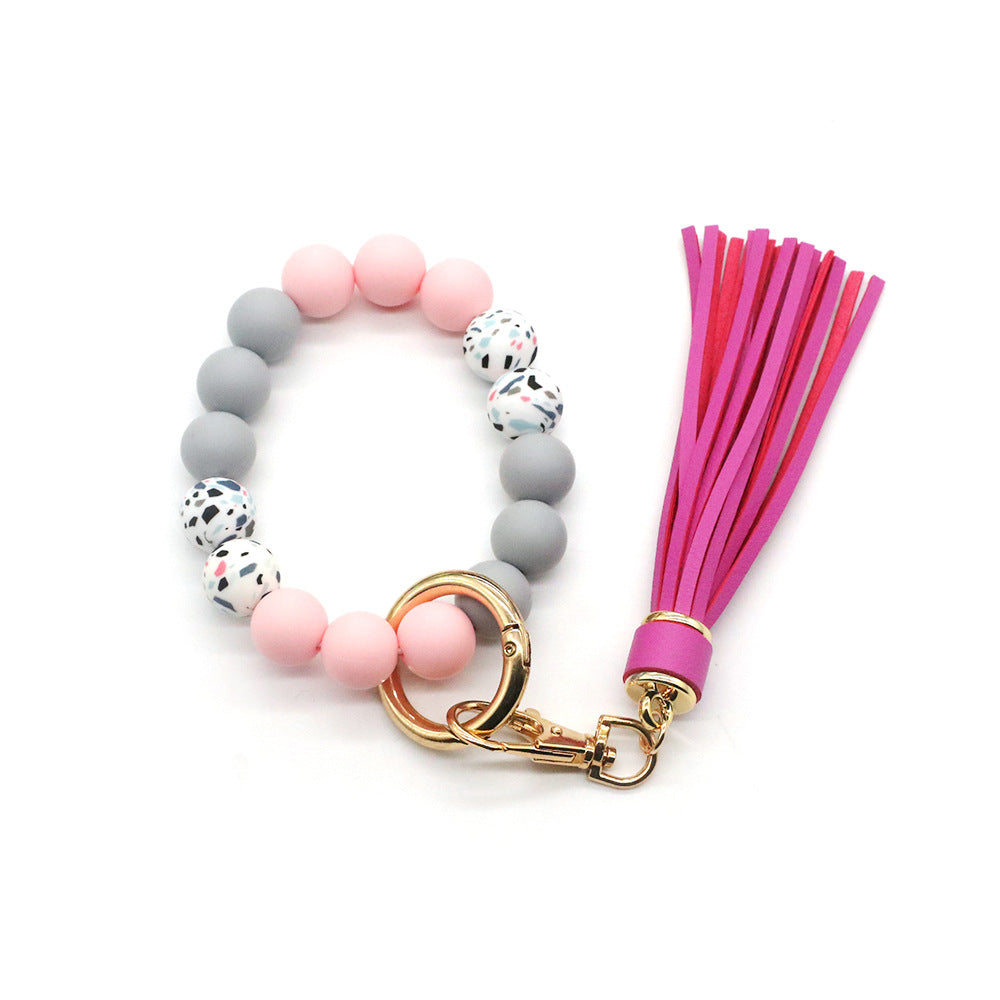 Wholesale Tassel Silicone Bead Bracelet Keychain